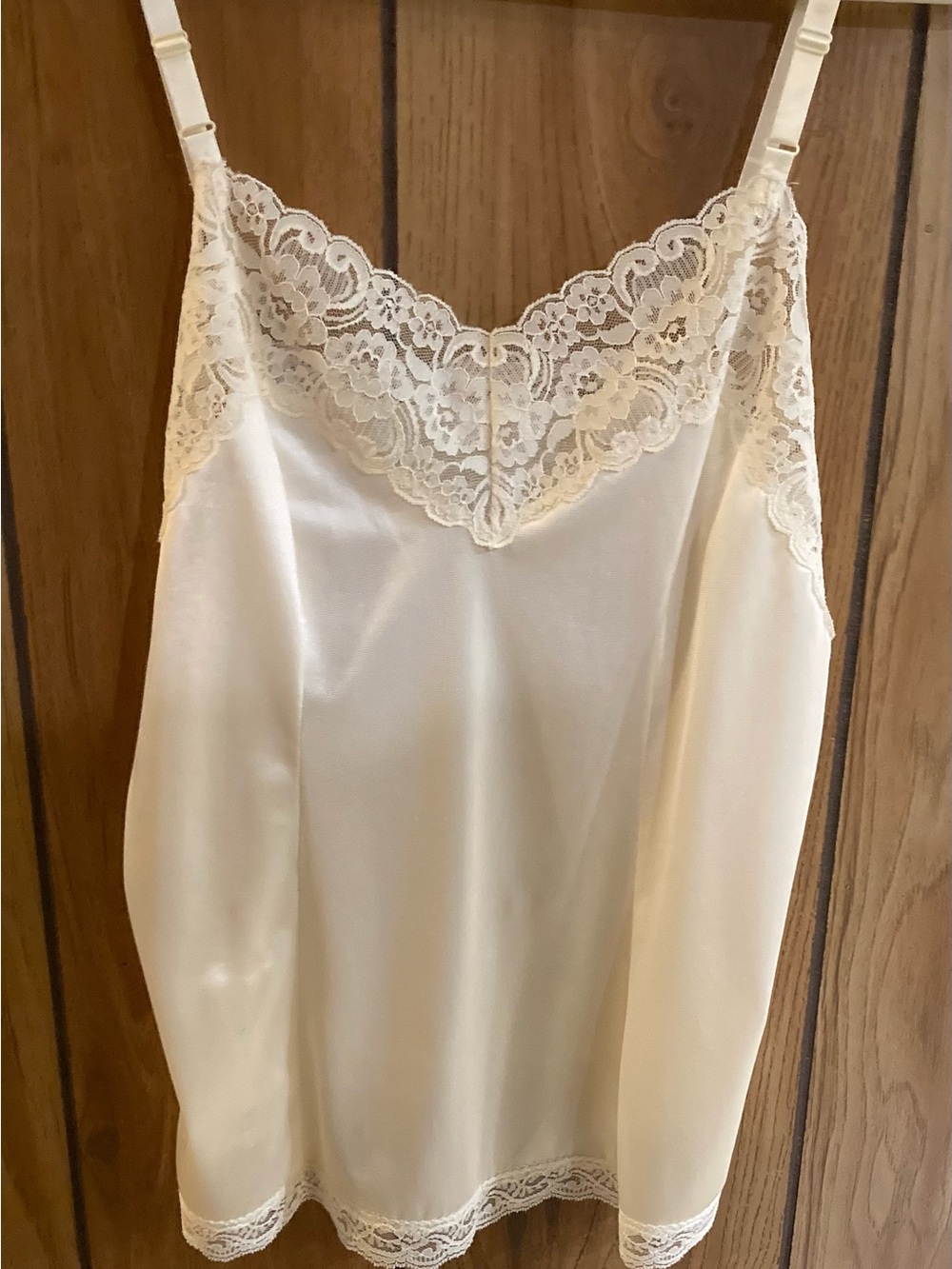 Silk-Feel Ivory Lace Trim Cami Slip Top
